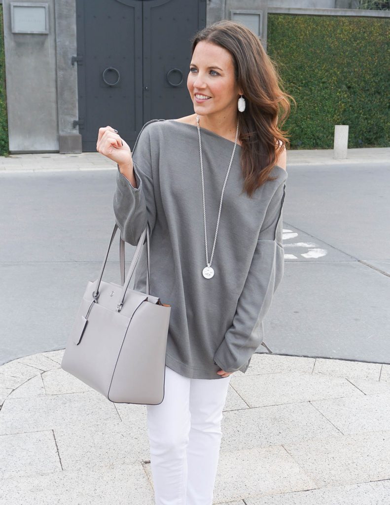 Loungewear Sweater | White Skinny Jeans | Tory Burch Tote | Houston Fashion Blogger Lady in Violet