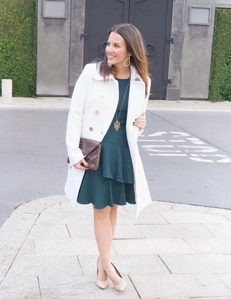 Winter Outfit | Teal Dress | Ivory Coat | Houston Fashion Blogger Lady in Violet