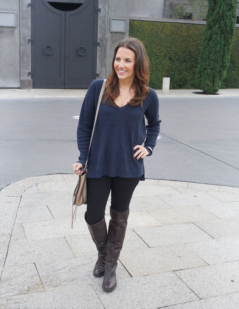 Navy sweater and clearance jeans