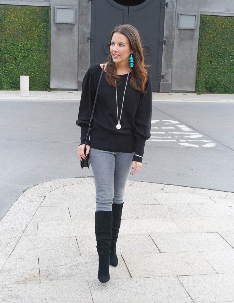 Casual Winter Outfit | Black Sweater | Gray Jeans | Houston Fashion Blogger Lady in Violet