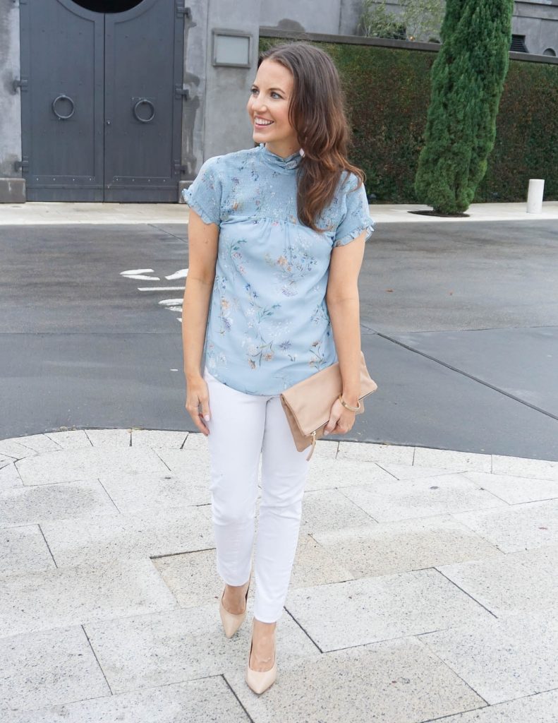 Spring Outfit | Blue Floral Top | White Skinny Jeans | Houston Fashion Blogger Lady in Violet