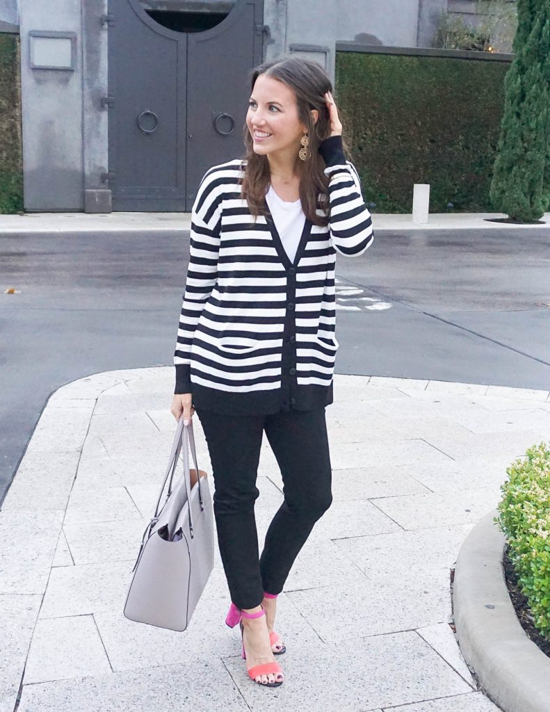 Spring Outfit | Striped Cardigan | Block Heel Sandals | Houston Fashion Blogger Lady in Violet