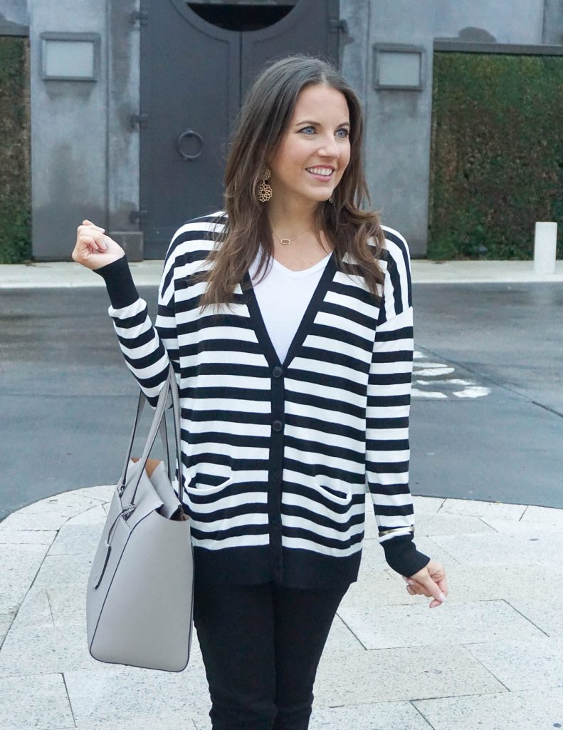 Blue and white cheap striped cardigan outfit