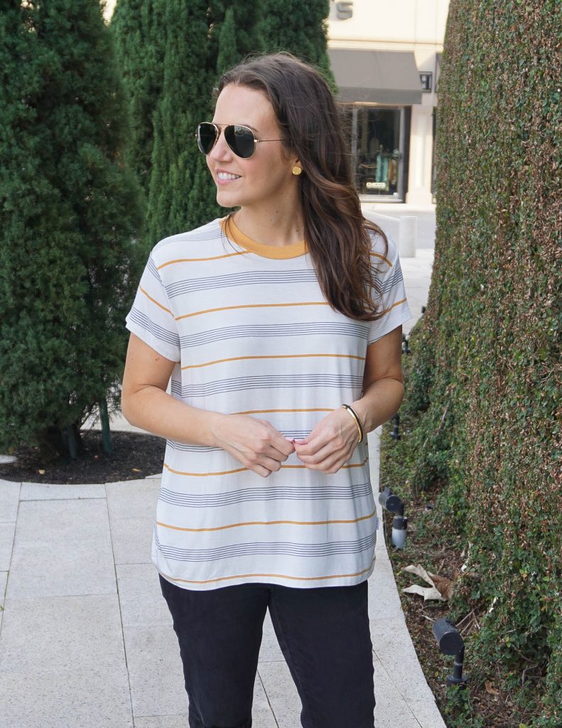 Summer Outfit | Short Sleeve Striped Tee | Rayban Aviators | Houston Fashion Blogger Lady in Violet