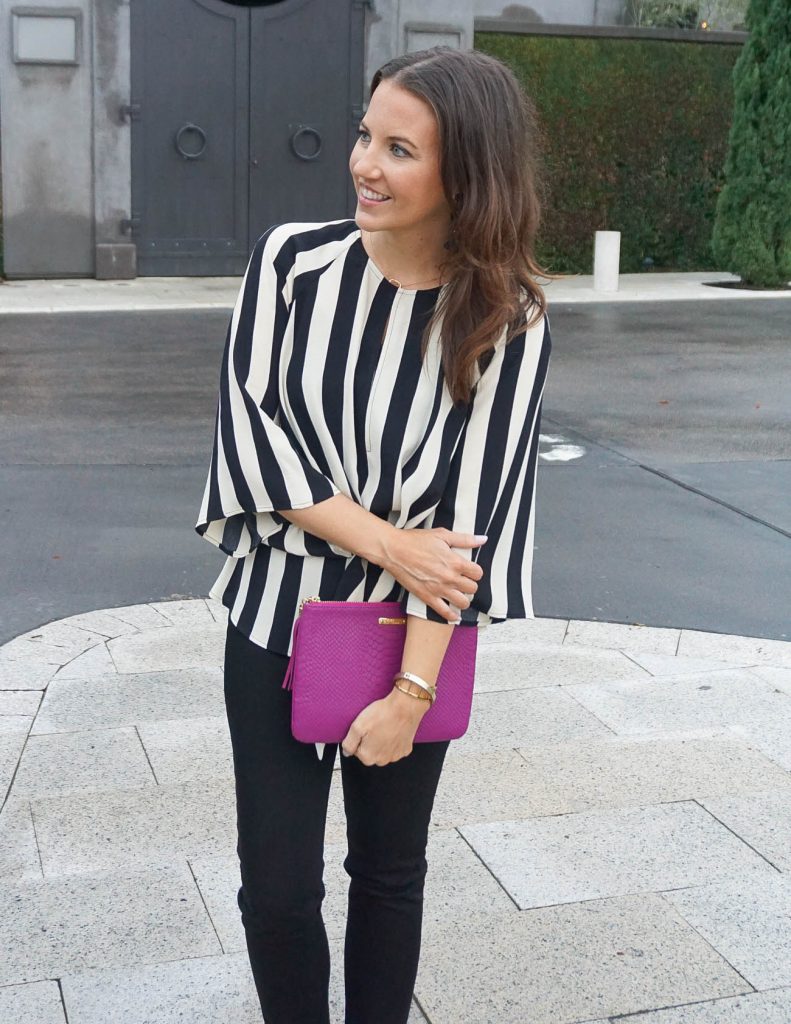 Work Outfit | Striped Tie Front Blouse | Black Pants | Houston Fashion Blogger Lady in Violet