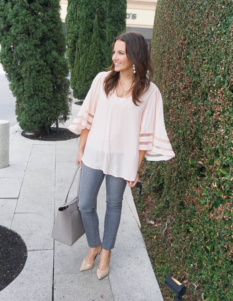 Spring Outfit | Blush Pink Top | Gray Skinny Jeans | Houston Fashion Blogger Lady in Violet