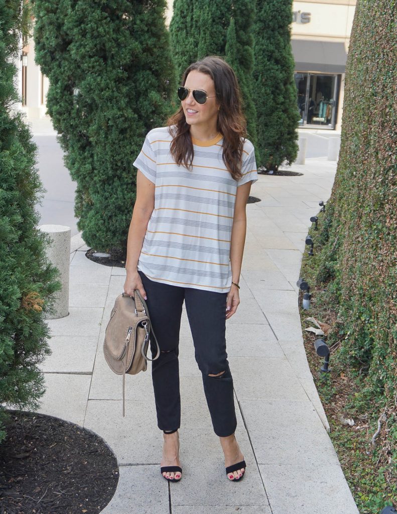 Weekend Outfit | Striped Tshirt | Black Sandals | Houston Fashion Blogger Lady in Violet