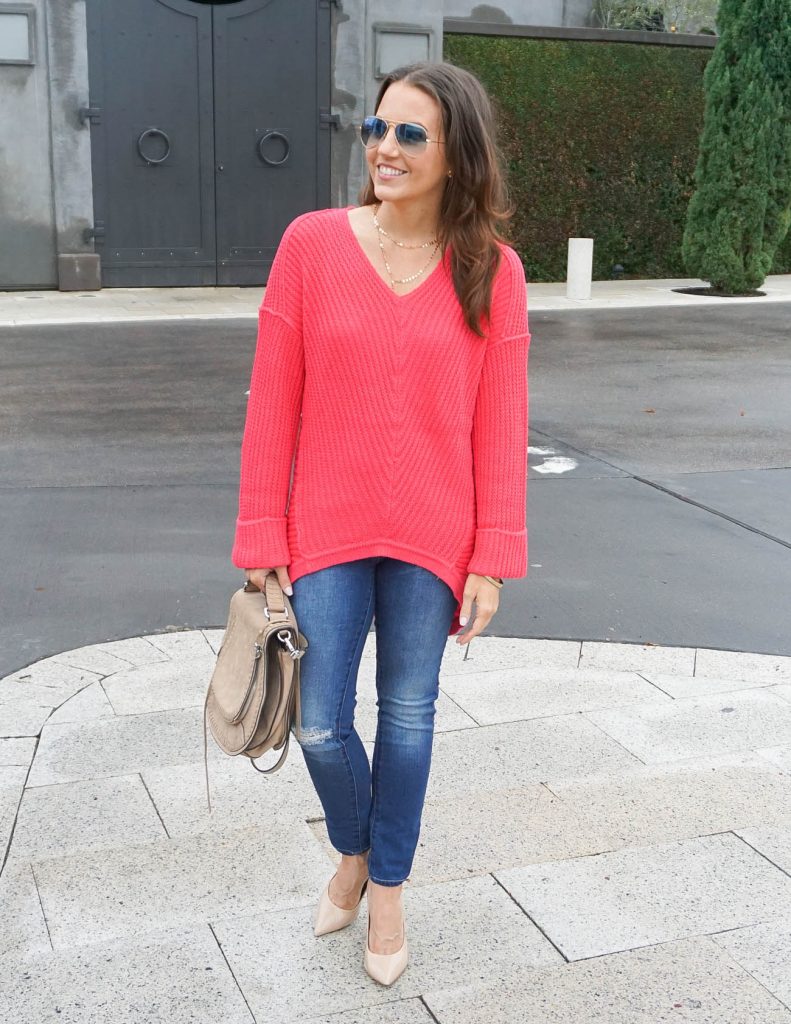 Pink Coral Sweater Lady in Violet Houston Fashion Blogger Lady in Violet