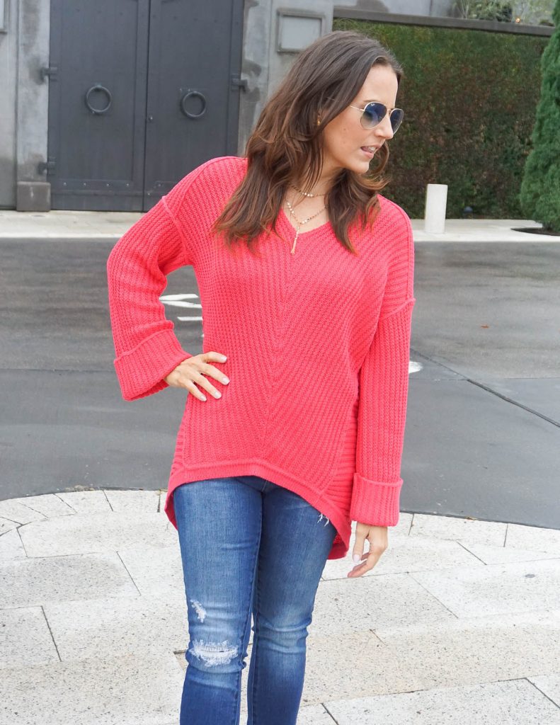 Casual Outfit | Pink Sweater | Y Choker Necklace | Houston Fashion Blogger Lady in Violet