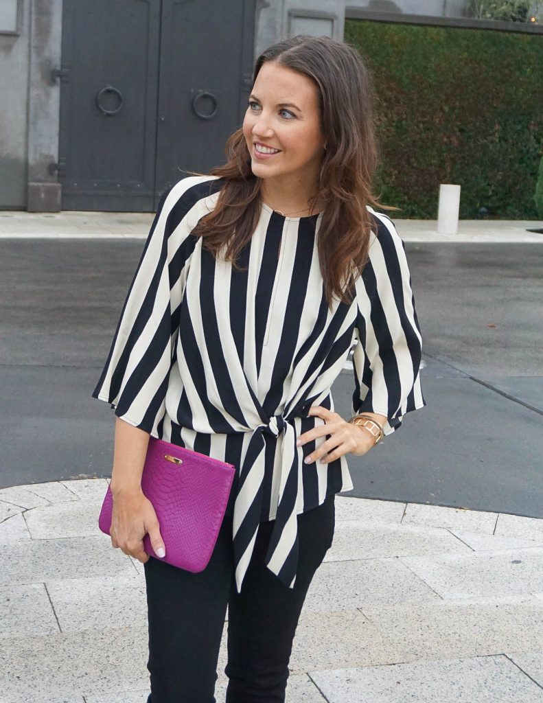 Fall Outfit | Striped Tie Front Top | Pink Clutch | Houston Fashion Blogger Lady in Violet