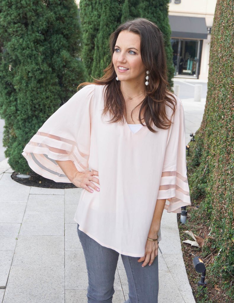 Spring Outfit | Blush Pink Top | White Earrings | Houston Fashion Blogger Lady in Violet