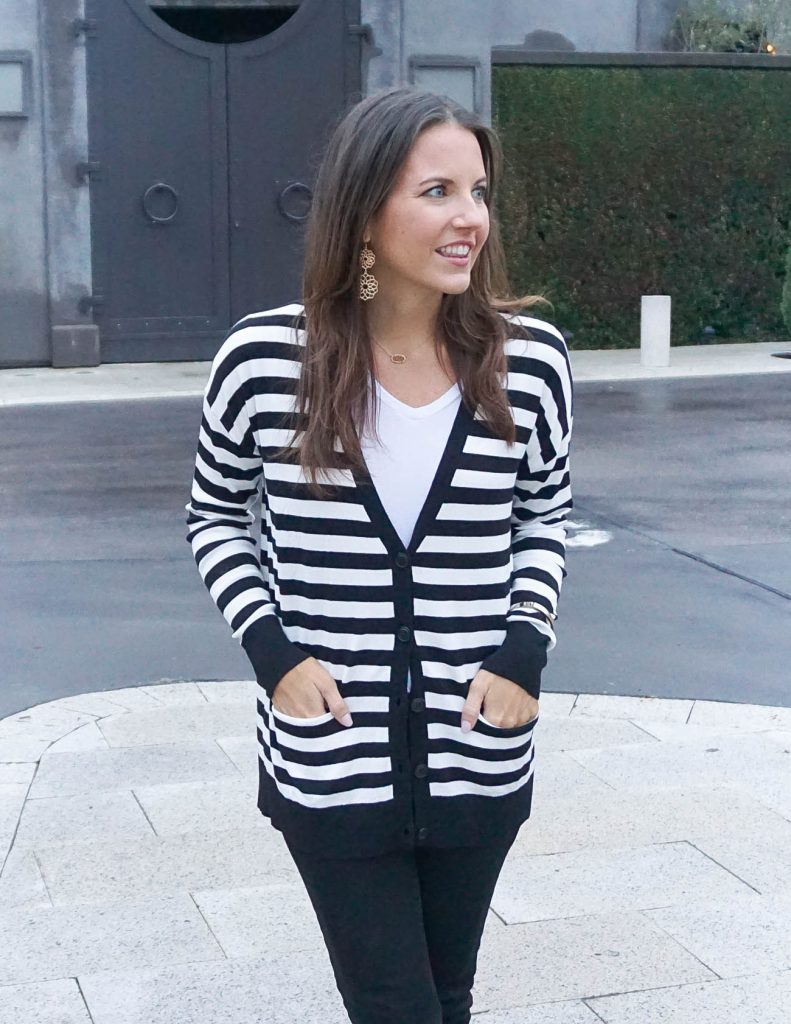 Black and shop white cardigan outfit