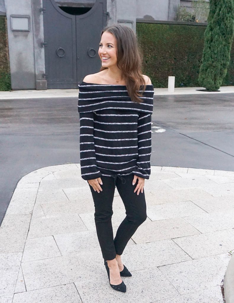 Casual Outfit | Off the Shoulder Top | Black Skinny Jeans | Houston Fashion Blogger Lady in Violet