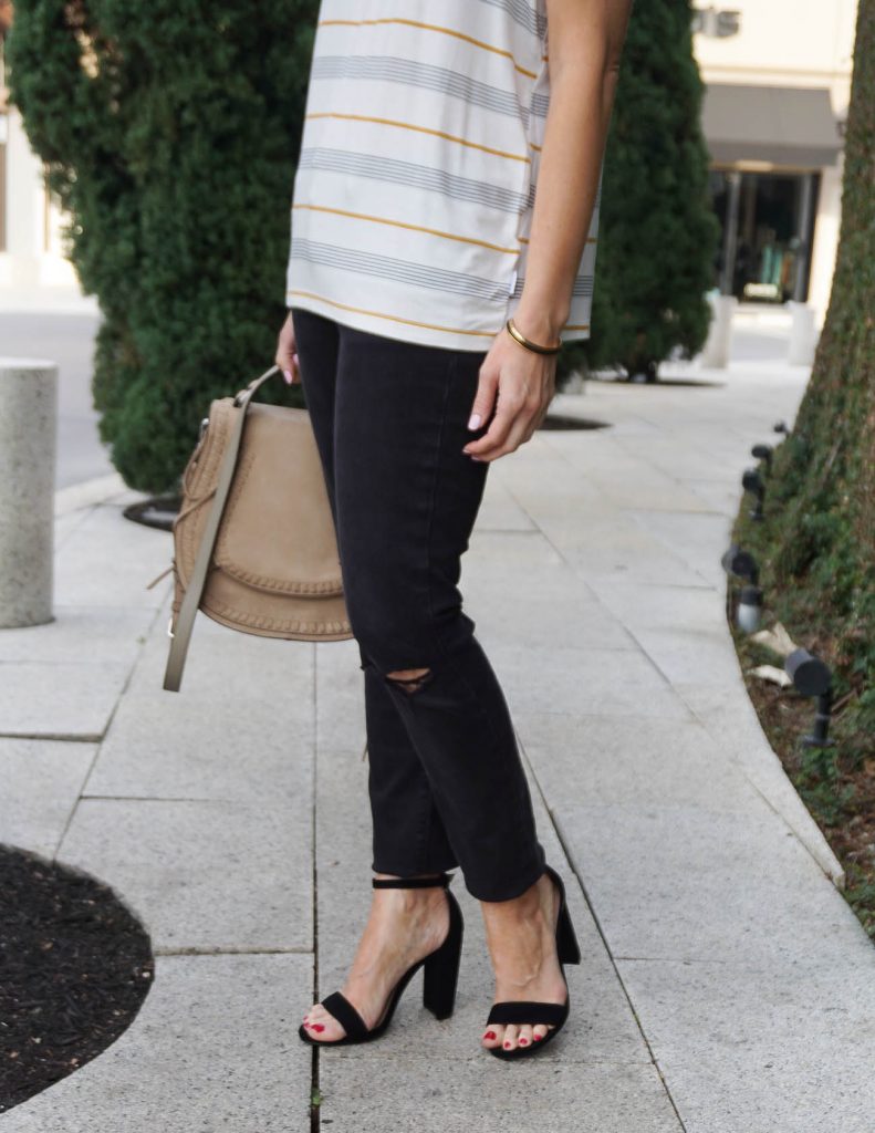 Dressy Casual Outfit | Block Heel Sandals | Distressed Jeans | Houston Fashion Blogger Lady in Violet