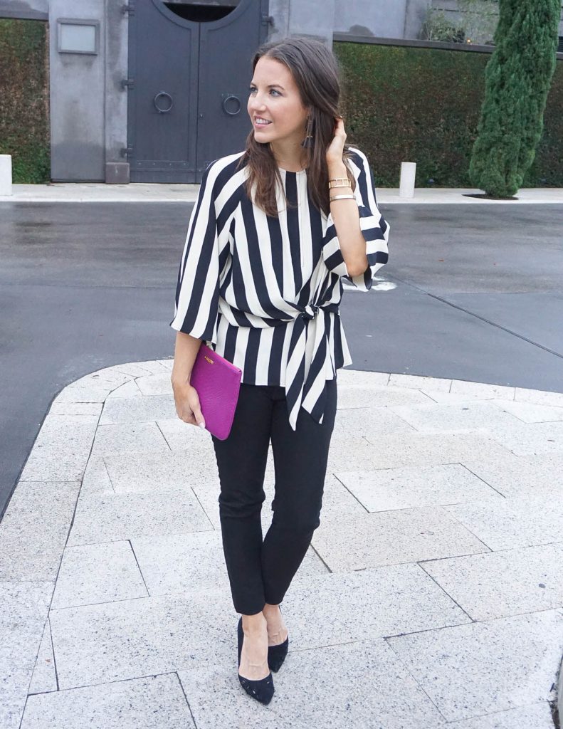 Date Night Outfit | Striped Blouse | Black Skinny Jeans | Houston Fashion Blogger Lady in Violet