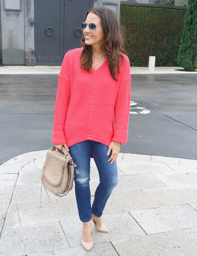 Winter Outfit | Pink Sweater | Saddle Crossbody Bag | Houston Fashion Blogger Lady in Violet