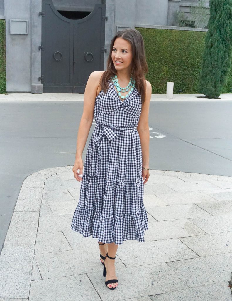 Spring Outfit | Gingham Dress | Turquoise Necklace | Houston Fashion Blogger Lady in Violet