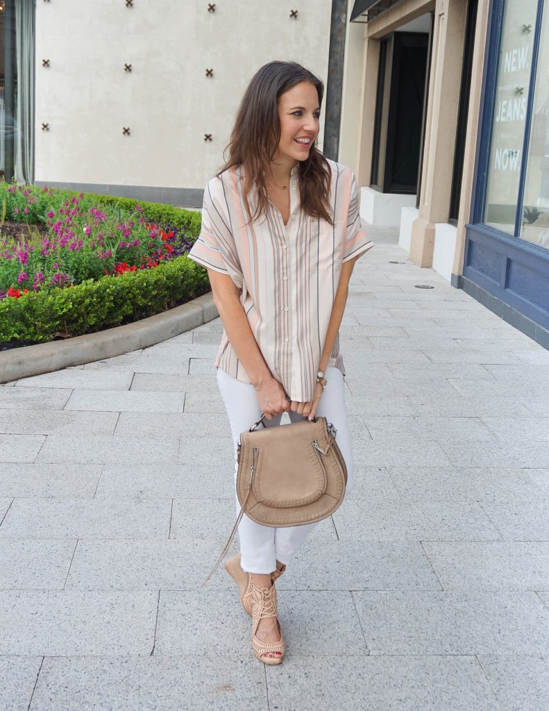 Spring Outfit | Pastel Striped Top | White Jeans | Houston Fashion Blogger Lady in Violet