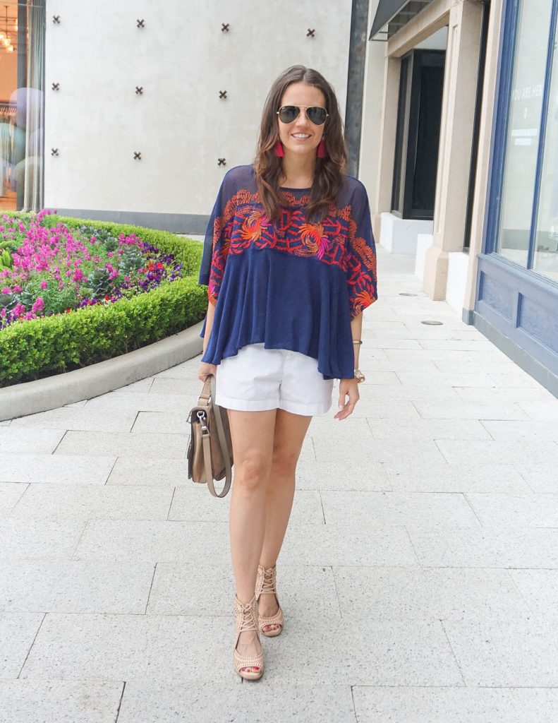 Summer Outfit | White Shorts | Navy Embroidered Tee | Houston Fashion Blogger Lady in Violet