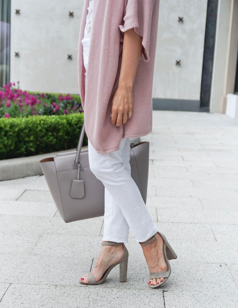 Weekend Outfit | Taupe Block Heel Sandals | Tory Burch Parker Tote | Houston Fashion Blogger Lady in Violet