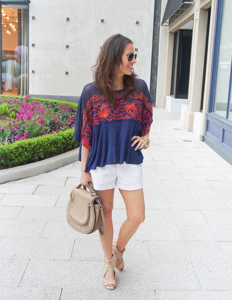 Casual Outfit | Oversized Tee | White Cotton Shorts | Houston Fashion Blogger Lady in Violet