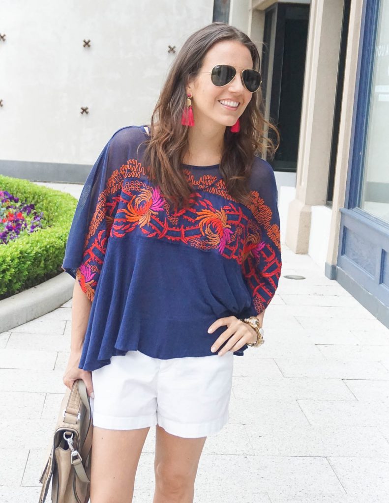 Weekend Outfit | White Cotton Shorts | Free People Tee | Houston Fashion Blogger Lady in Violet