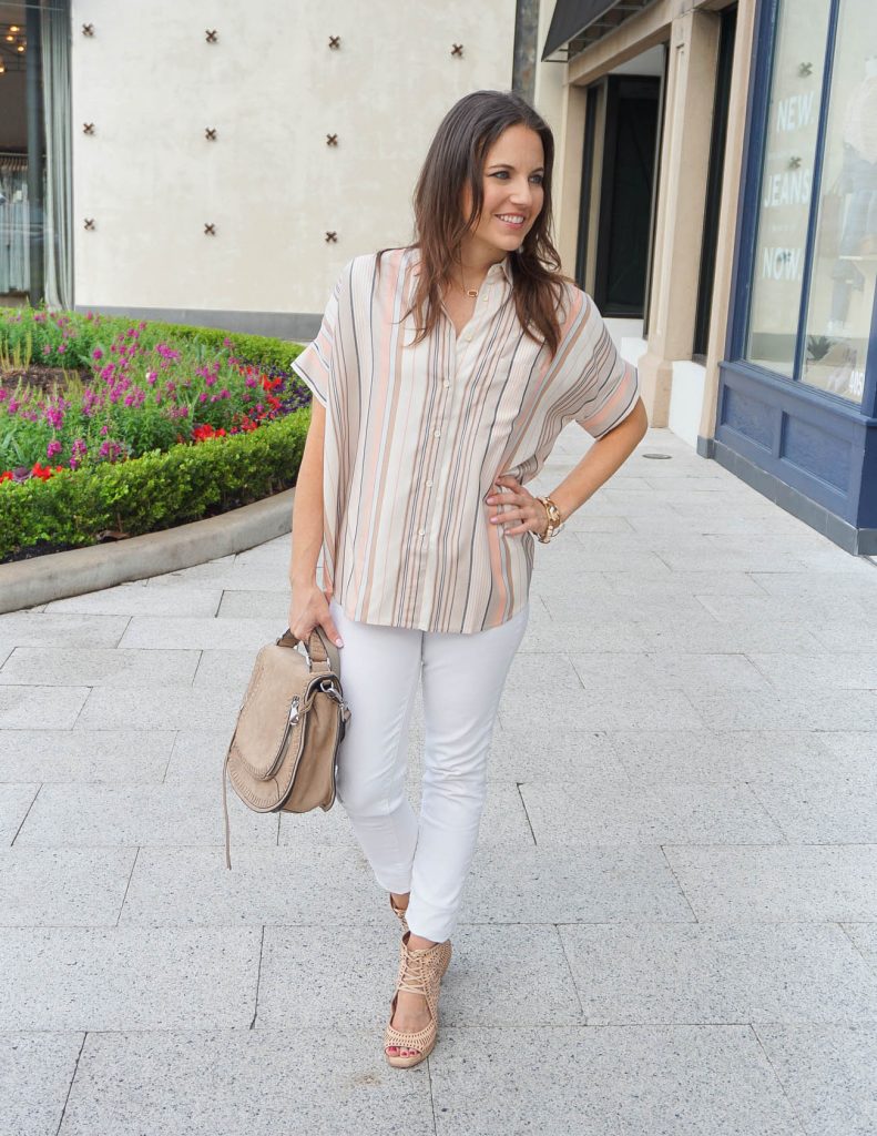 Spring Outfit | Short Sleeved Striped Top | White Skinny Jeans | Houston Fashion Blogger Lady in Violet