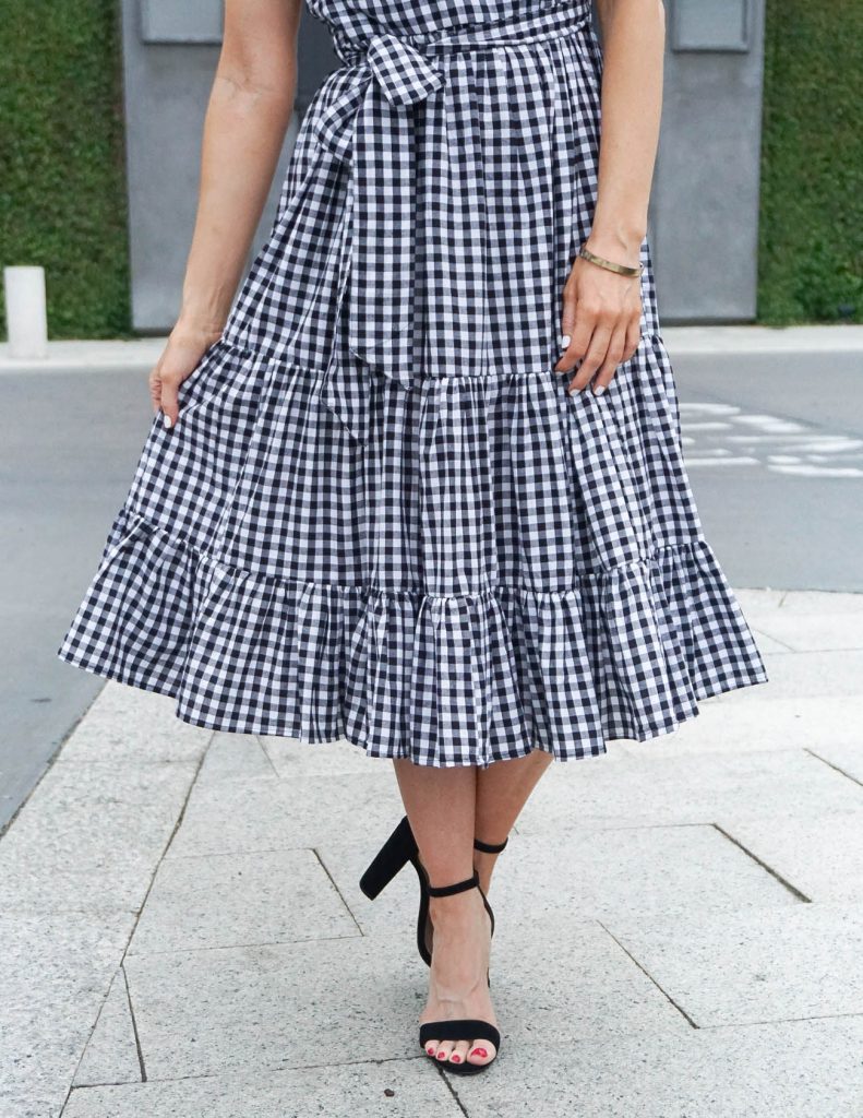 Easter Outfit | Gingham Midi Dress | Block Heel Sandals | Houston Fashion Blogger Lady in Violet