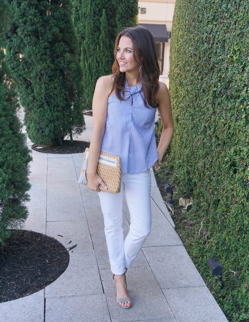 blue and white striped top outfit