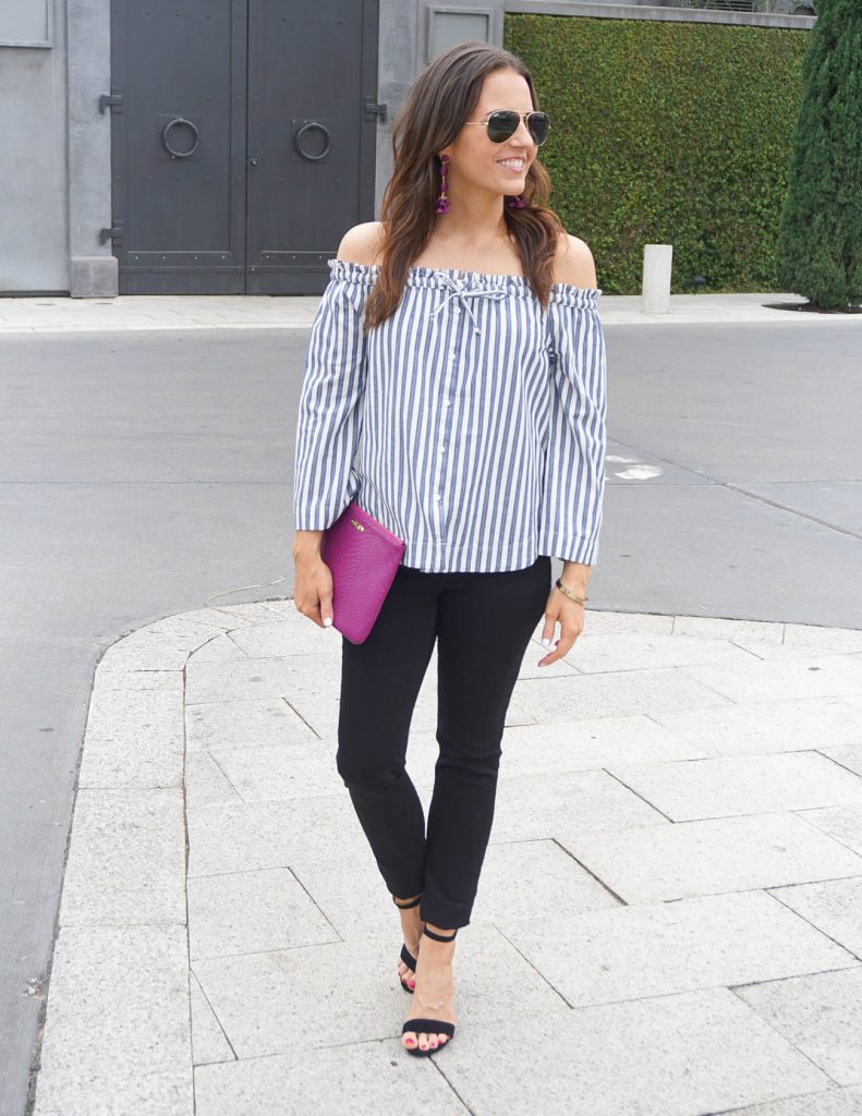 Striped Off the Shoulder Top Lady in Violet Houston Fashion