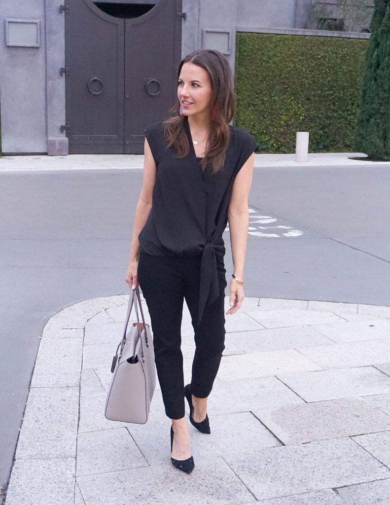 http://ladyinviolet.com/wp-content/uploads/2018/04/a-work-outfit-black-work-pants-sleeveless-wrap-blouse-791x1024.jpg