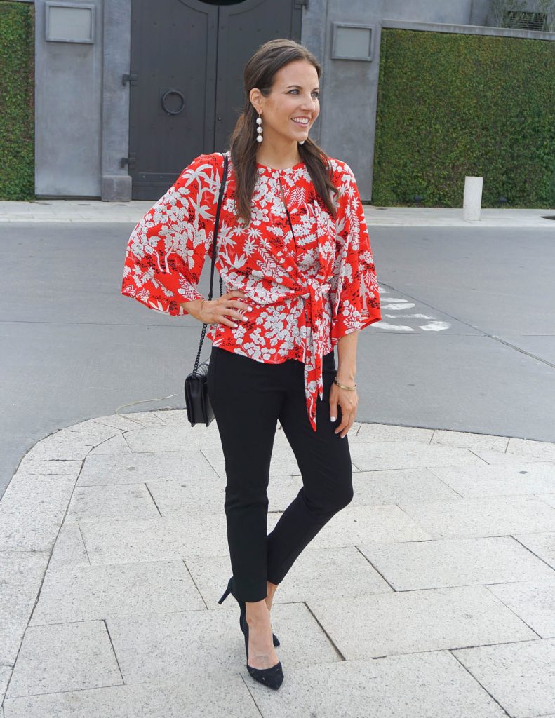 Work Outfit | Red Floral Blouse | Black Ankle Pants | Houston Fashion Blogger Lady in Violet