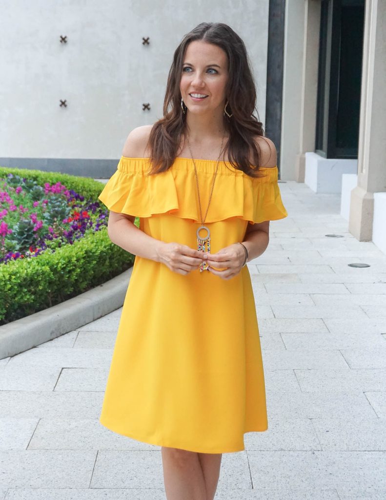 Yellow off cheap the shoulder dress