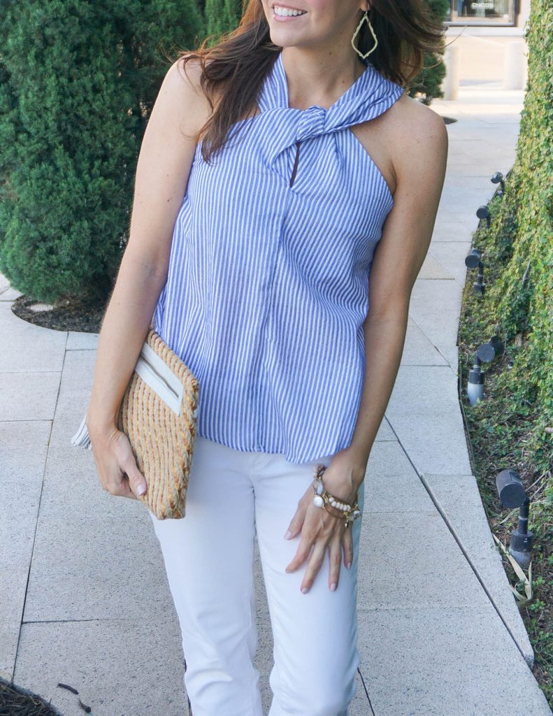 Spring Outfit | Striped Halter Top | Gold Hoop Earrings | Houston Fashion Blogger Lady in Violet