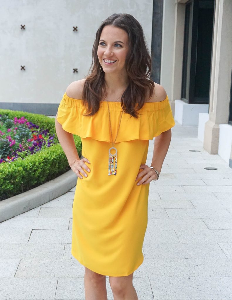 Summer Outfit | Yellow Off the Shoulder Dress | Long Tassel Necklace | Houston Fashion Blogger Lady in Violet