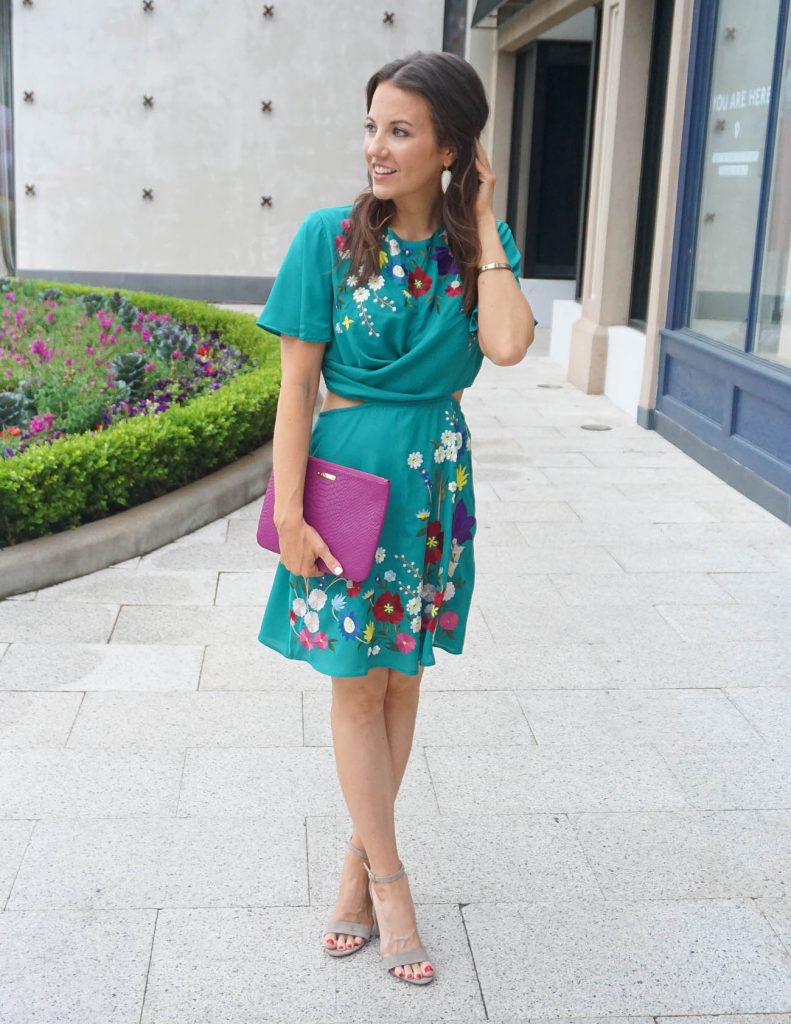 Bridal Shower Outfit | Teal Floral Dress | Magenta Clutch | Houston Fashion Blogger Lady in Violet