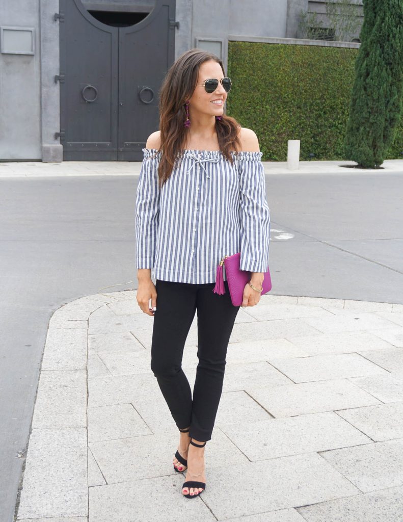 Casual Spring Outfit | Striped Top | Black Skinny Jeans | Houston Fashion Blogger Lady in Violet