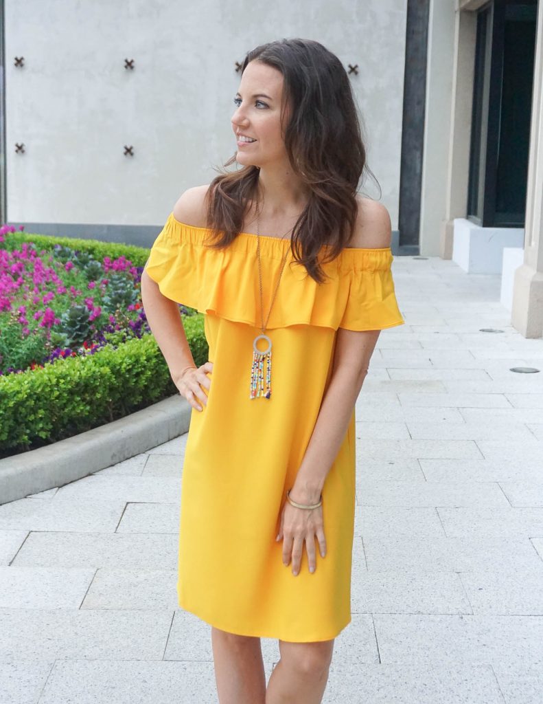 Spring Outfit | Yellow Shift Dress | Beaded Tassel Necklace | Houston Fashion Blogger Lady in Violet