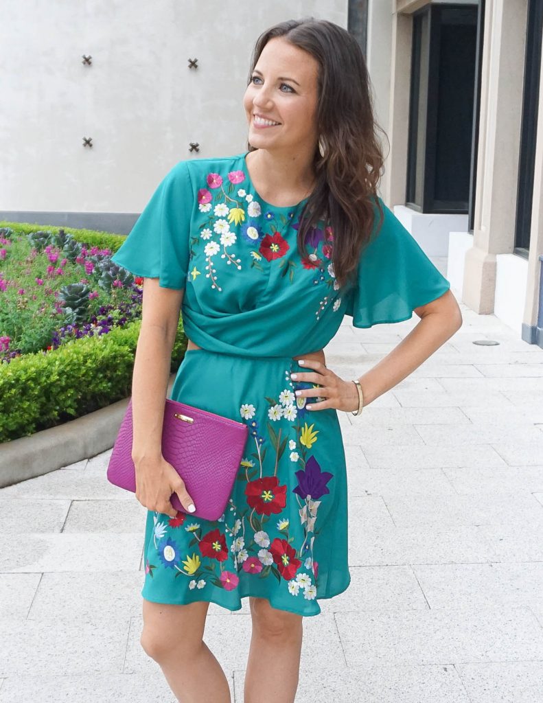 Summer Outfit | Floral Embroidered Dress | Dark Pink Clutch | Houston Fashion Blogger Lady in Violet