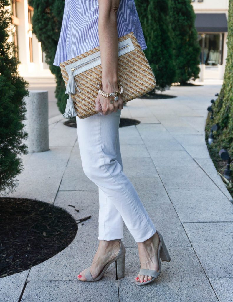 Spring Outfit | White Skinny Jeans | Block Heel Sandals | Houston Fashion Blogger Lady in Violet