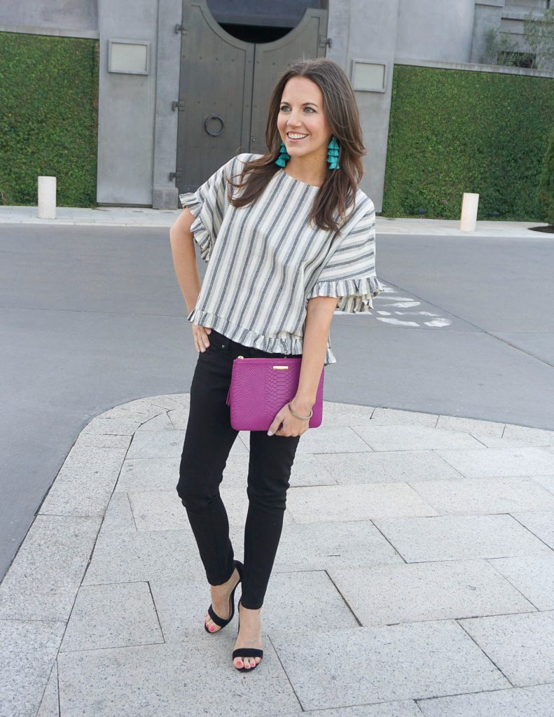 Weekend Outfit | Gray Striped Top | Black Skinny Jeans | Houston Fashion Blogger Lady in Violet