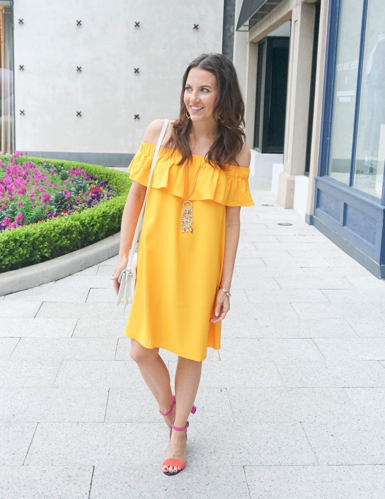 Summer Fashion | Date Night Outfit | Yellow Off the Shoulder Dress | Houston Fashion Blogger Lady in Violet