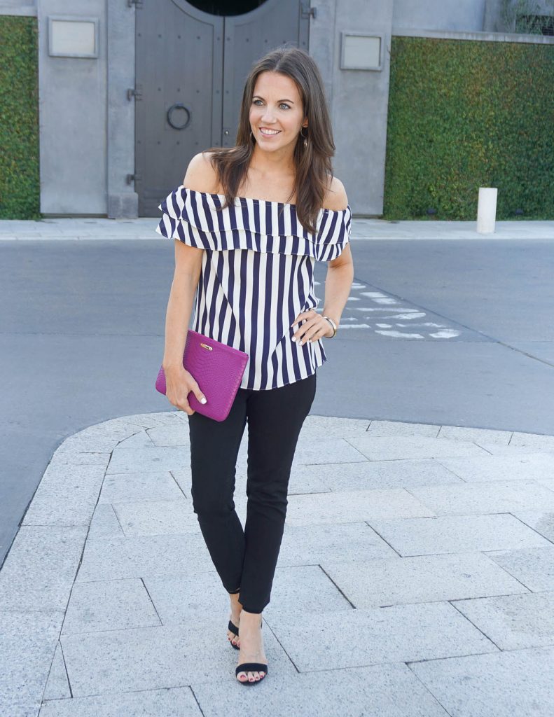 Ruffle Off the Shoulder Top Lady in Violet Houston Fashion Blogger Lady in Violet