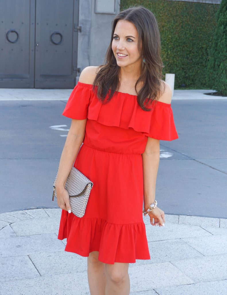 Summer Fashion | Red Off the Shoulder Dress | Chevron Clutch | Houston Fashion Blogger Lady in Violet