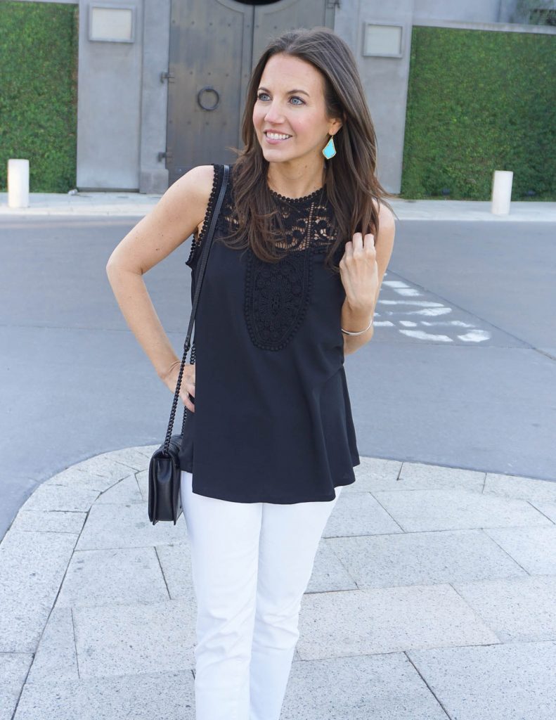 Black Lace Top + White Jeans, Lady in Violet, Houston Fashion Blogger