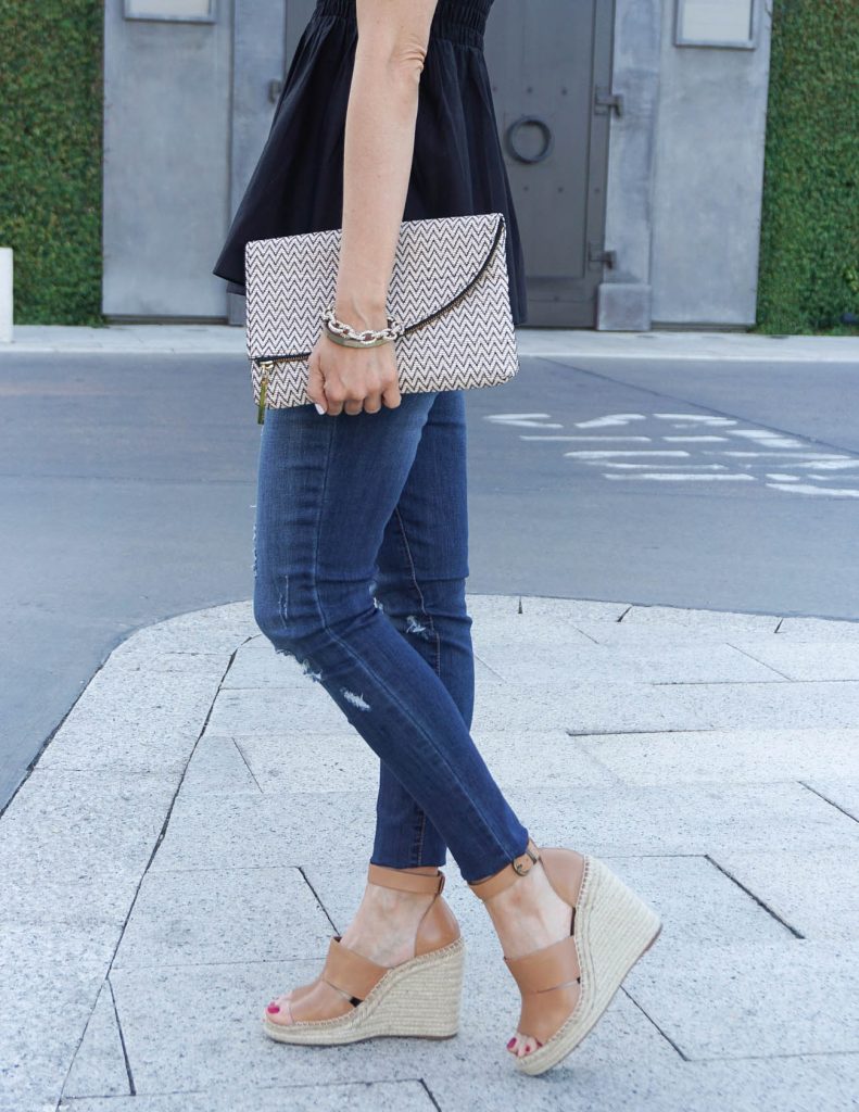 Summer Outfit | Distressed Jeans | Cognac Brown Wedges | Houston Fashion Blogger Lady in Violet