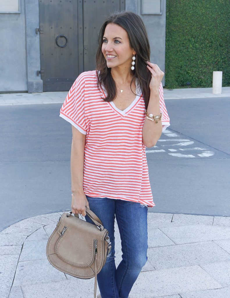 Summer Outfit | Oversized Striped Tee | White Ball Earrings | Houston Fashion Blogger Lady in Violet