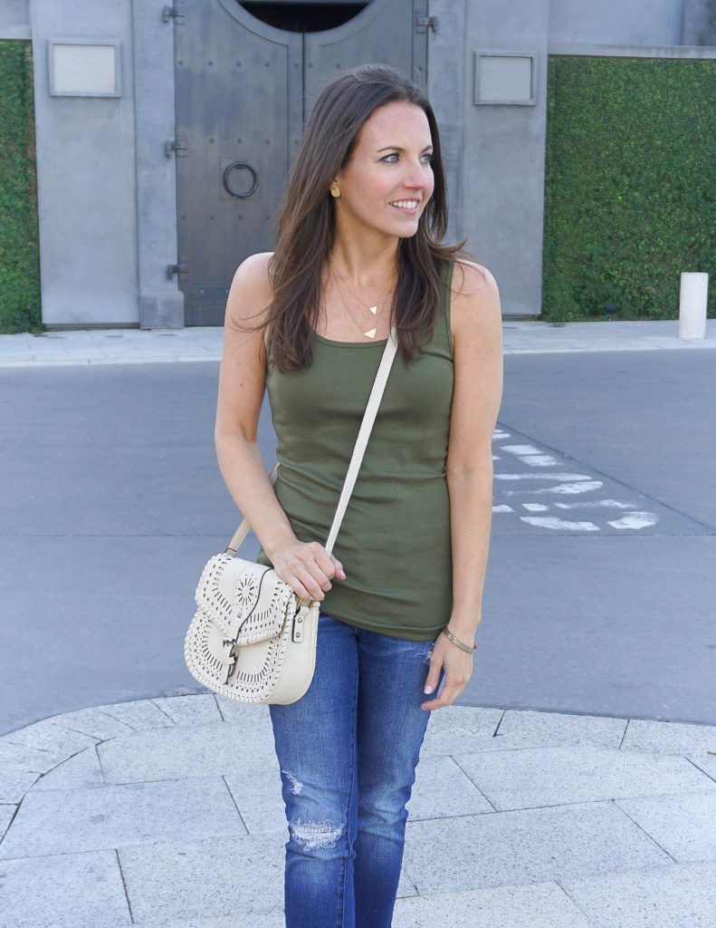 Summer Weekend Outfit | Olive Tank Top | Ivory Crossbody Bag | Houston Fashion Blogger Lady in Violet
