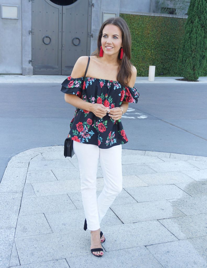 Spring Outfit | Floral Off the Shoulder Top | White Jeans | Houston Fashion Blogger Lady in Violet