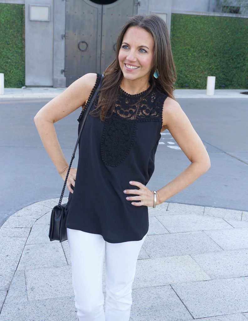 Summer Outfit Idea | Black Lace Top | Kendra Scott Earrings | Houston Fashion Blogger Lady in Violet